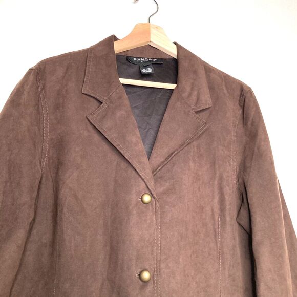 Sandro Womens XL Brown Velvet Blazer Lightweight Jacket Pockets - Picture 3 of 8